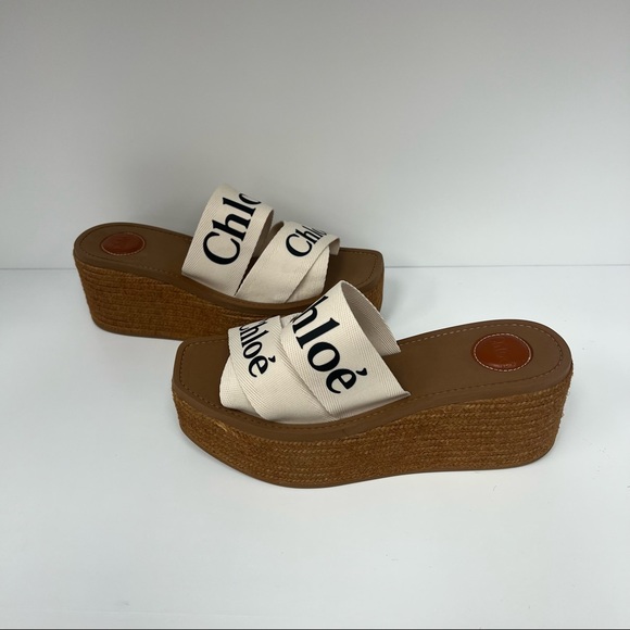 Chloé Woody Espadrille Platform Wedge Mules in White - Picture 3 of 7